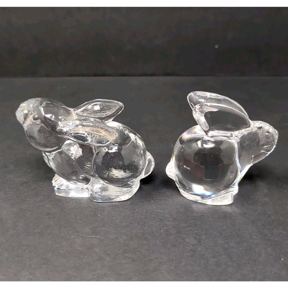 VTG Oneida Bunny Rabbit Figurines Set of 2 Lead Crystal Clear Hand Cut & Blown - Picture 2 of 9